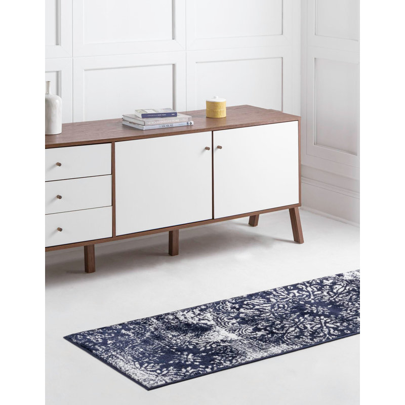 Brandt Floral Area Rug, Runner 3'3" x 16'5", Navy Blue