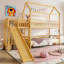 Lit simple superposé en forme de maison avec glissière et escalier de rangement-26824924-26824925