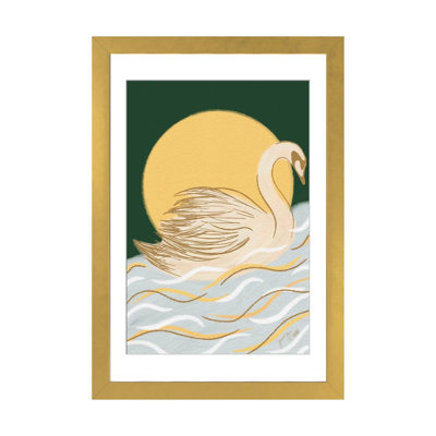 Cygne et la lune - reproduction d'art murale - papier d'art encadré