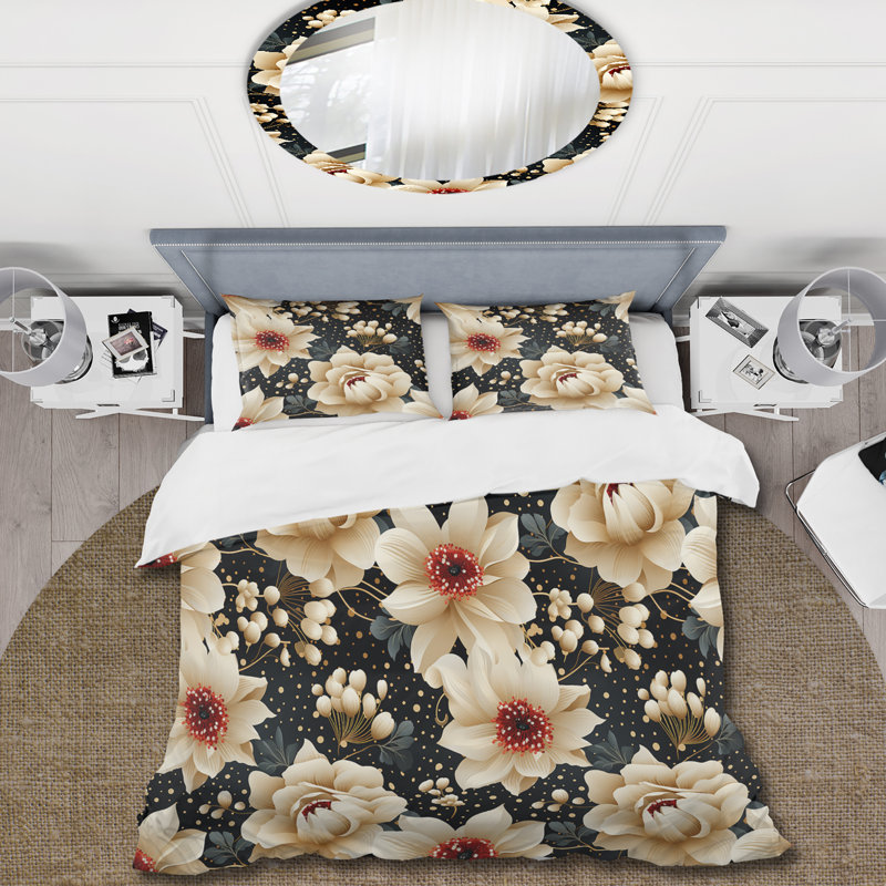 Literie à pois Victorian Elegance II, Housse de couette pour grand lit et 2 taies décor