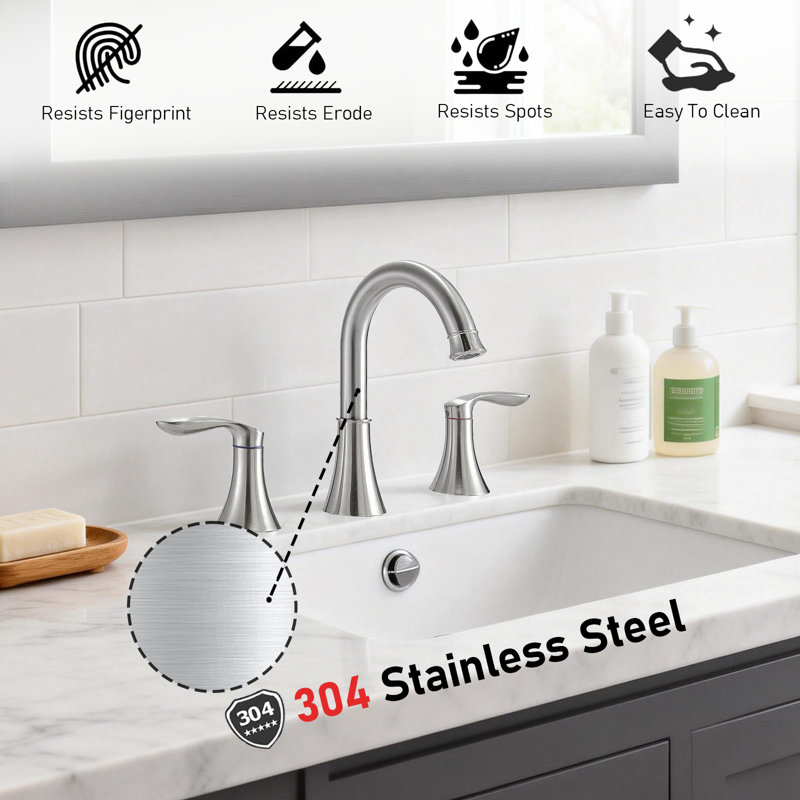 Brushed Nickel Bathroom Faucet 3 Hole, Widespread 8 Inch 2 Handle Vanity Sink Faucet