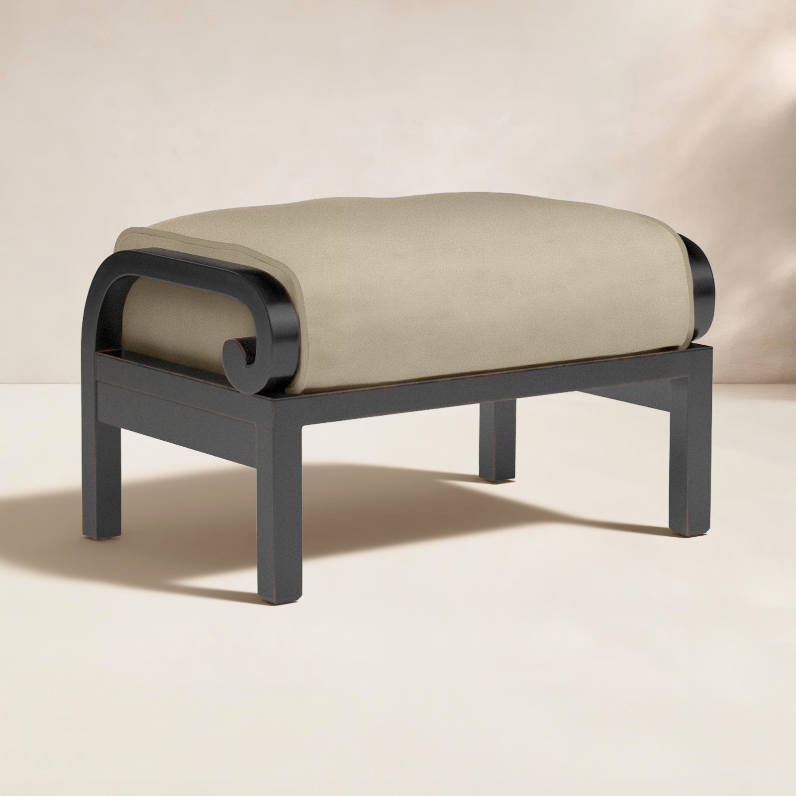 Monterey Outdoor Ottoman with Sunbrella® Cushion, Linen Stone Sunbrella®