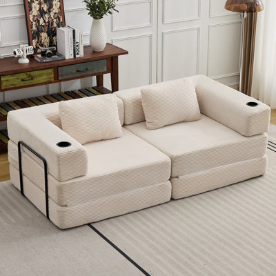 Folding Convertible Sofa Bed For Living Room, Floor Boneless Couch Beds With Cup Holder Designs, Oversized Sleeper Sofa Bed, Modular Couches For Livin by Mercer41