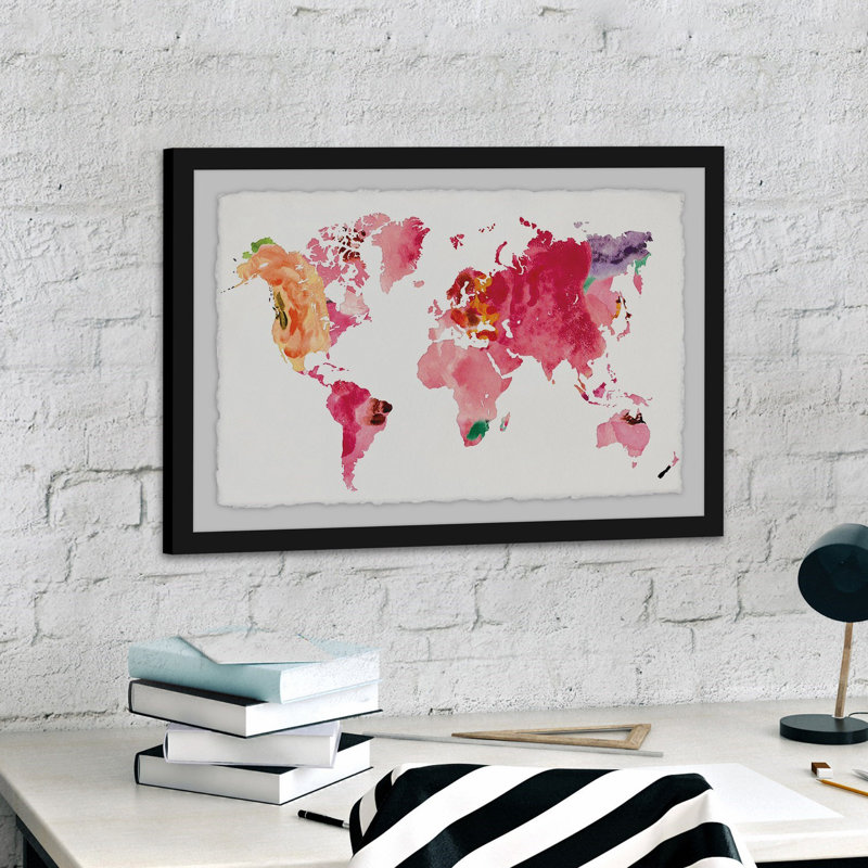 " Floral Map " by Diana Alcala, 30" H x 45" W x 1.5" D, Black Framed with Deckled Edges