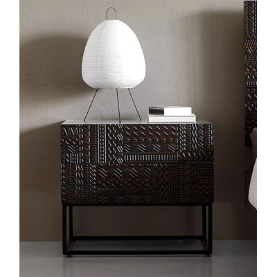 Modern Style Oak Carved Storage Bedside Table With Suitable For The Bedroom