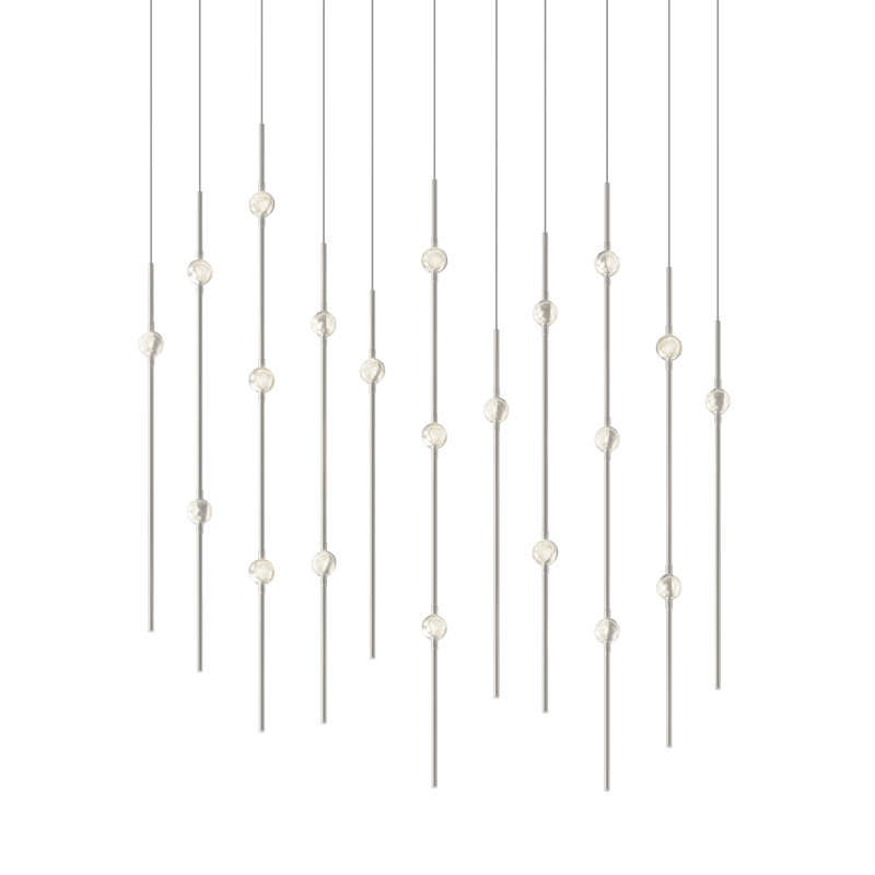 Constellation - Aries 36" Rectangle LED Pendant - 2700K - 120" Cable, Clear Faceted Acrylic, Satin Nickel