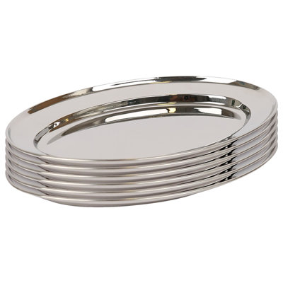Argon Tableware - Oval Stainless Steel Serving Platters - Set of 6
