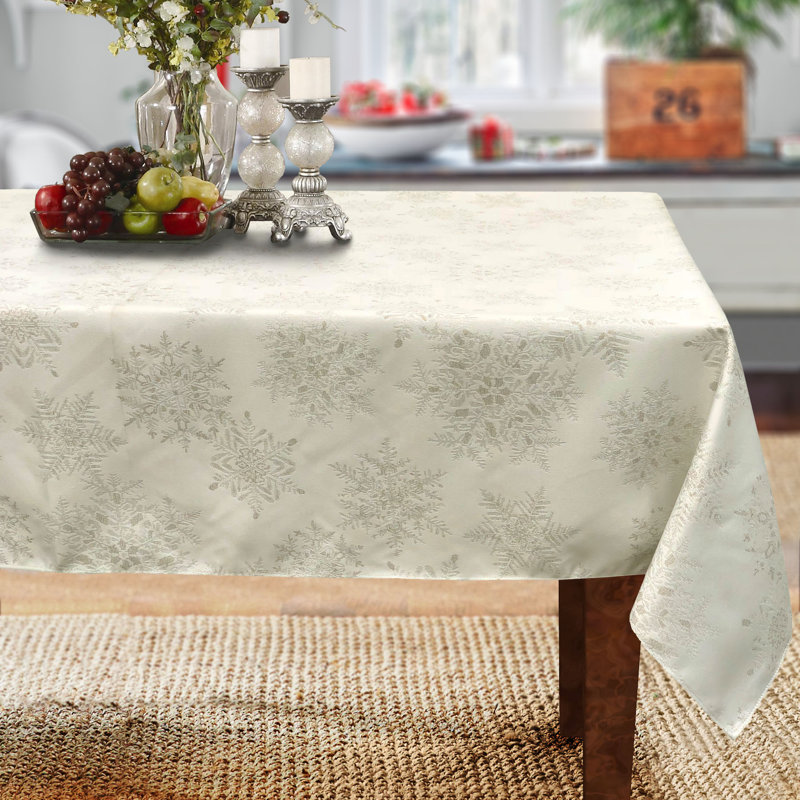 Herrick Holiday Snowflakes Metallic Jacquard Woven Tablecloth, 84" L x 60" W