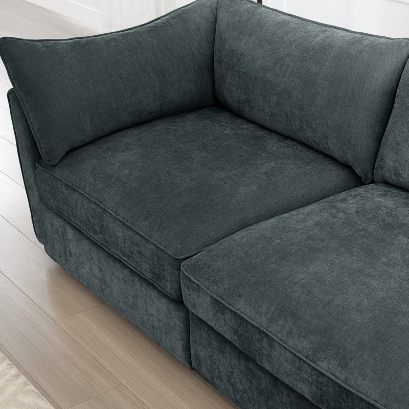 Canapé 4 places en chenille gris, conception structurelle unique, sièges de rangement escamotables, moelleux et de différentes tailles pour l'agencement de la maison