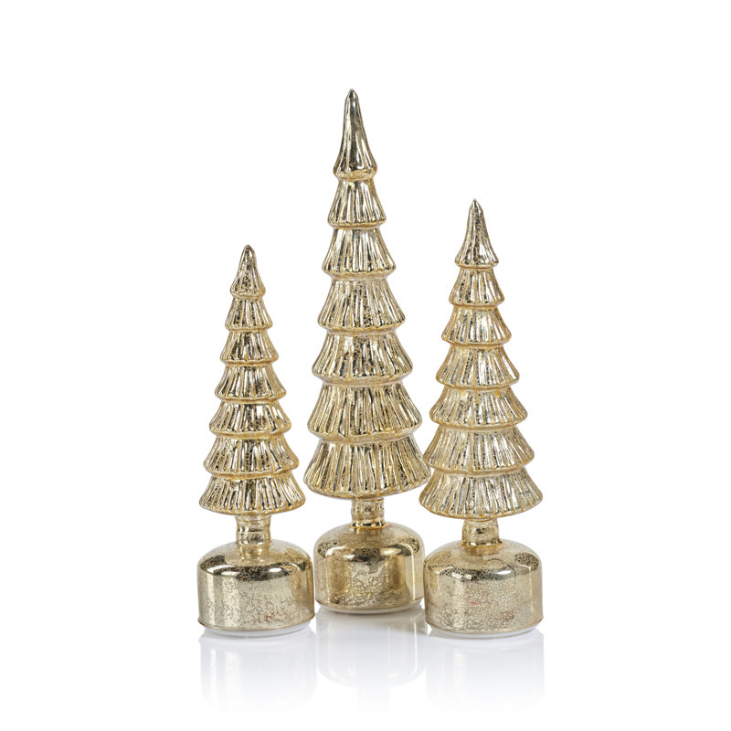 Merrigan Rotating LED Holiday Tabletop Tree, Antique Gold, 11.75" H x 3.5" W x 3.5" D