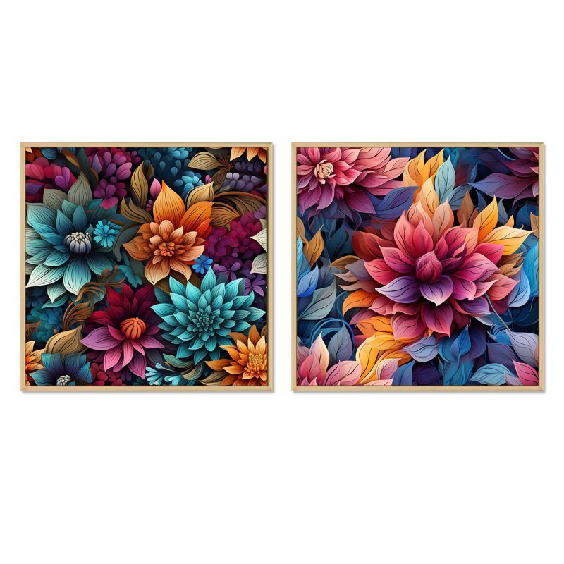 Bruyere - Ensemble de 2 collages carrés botaniques abstraits, Cadre flottant brun, H 16 po x l 33 po
