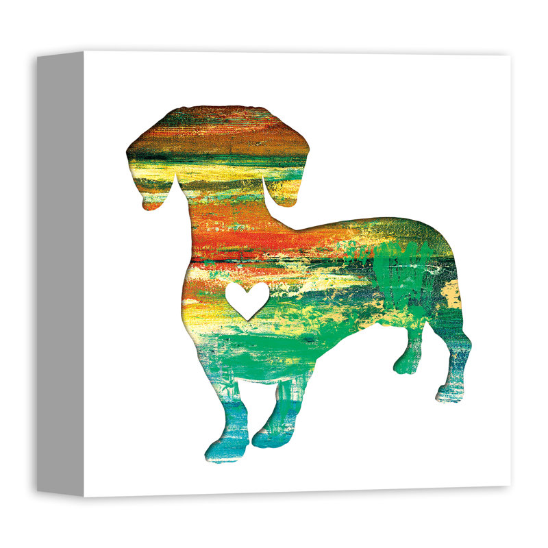 « ink silhouette teckel », reproduction d’impression sur toile tendue en vert, H 20 po x l 20 po