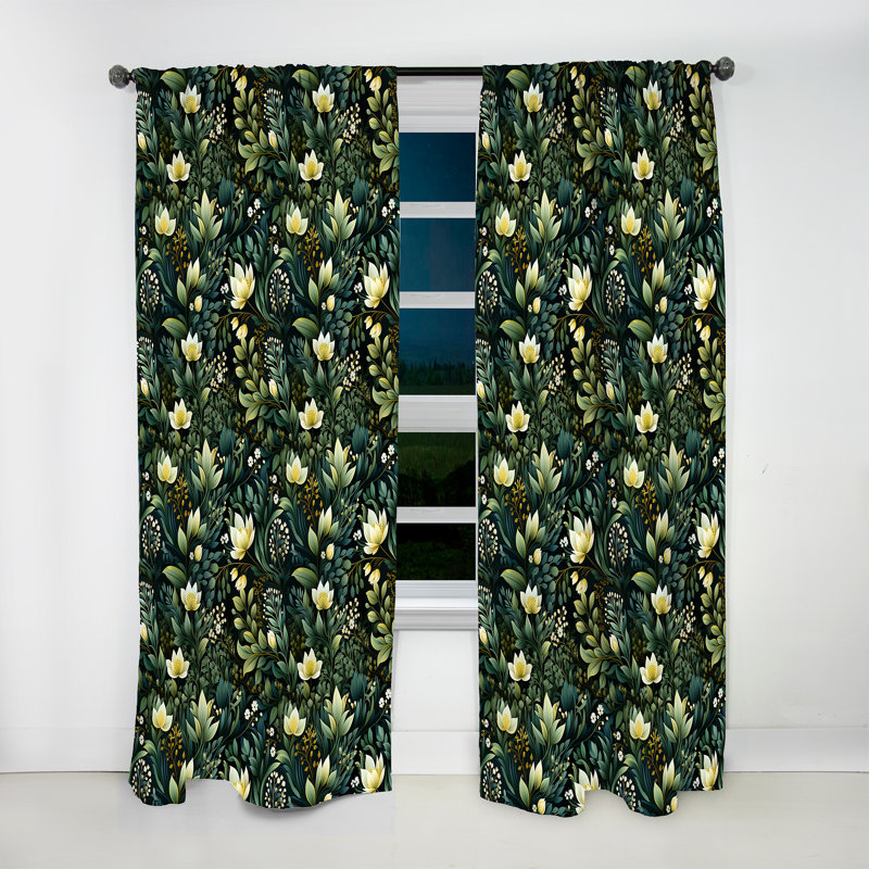 Motif botanique vert forêt I - Rideau bohémien - Velours obscurcissant - 1 panneau, L 52 po x L 108 po