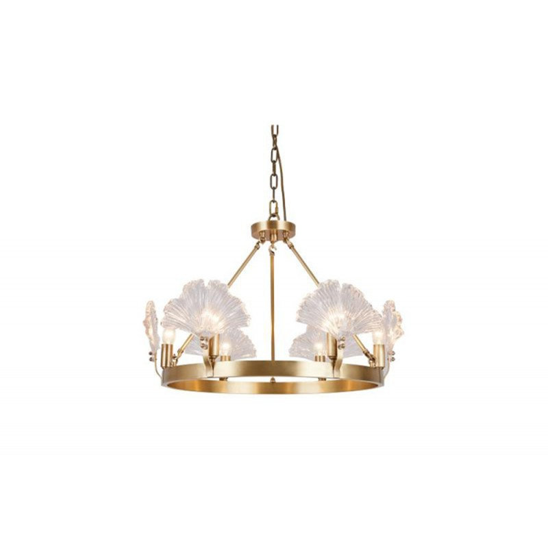 Lustre rond clair en laiton massif Elyne, Étain, Verre texturé, 42 po de diamètre x 61 po de hauteur