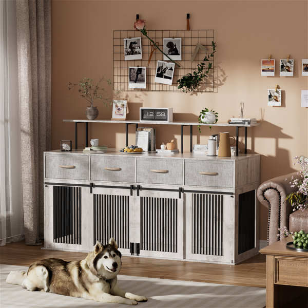 Living Essentials 65 Cooper Dog Crate Credenza with Shelves & Mat Kit