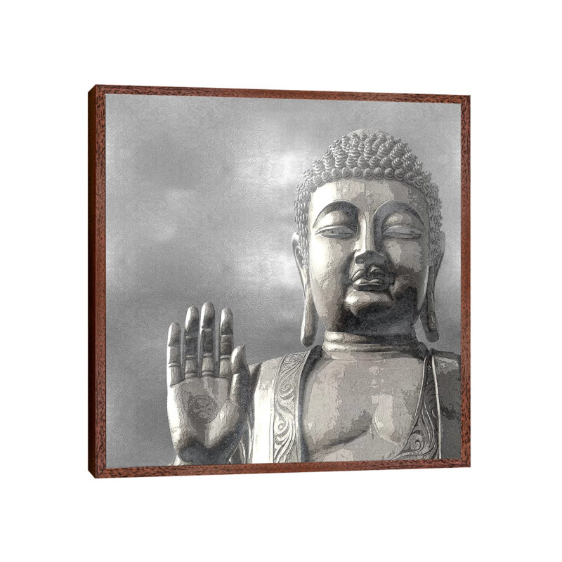 Silver Buddha 1 Piece Wall Art on Canvas, 93.98 cm H x 93.98 cm W, Classic Wood Floater Framed