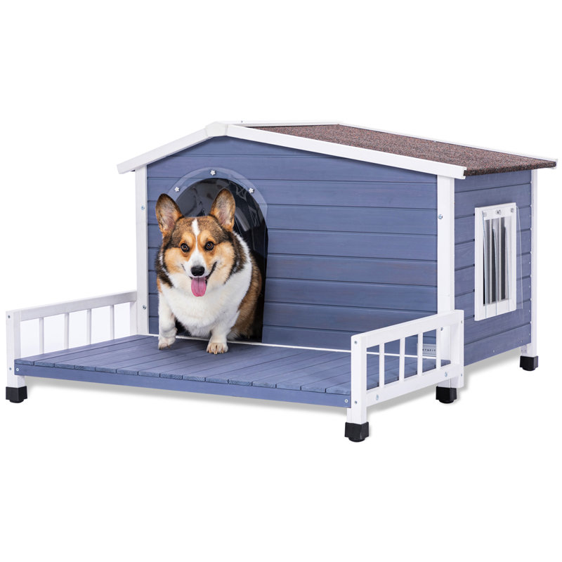Grande niche pour chien avec terrasse amovible et ventilation, convient aux petits chiens surélevés et aux fenêtres de ventilation de taille moyenne