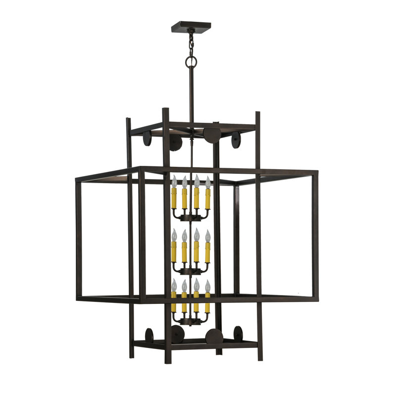Uma 36" Square Bronze and Glass 12-Light Pendant
