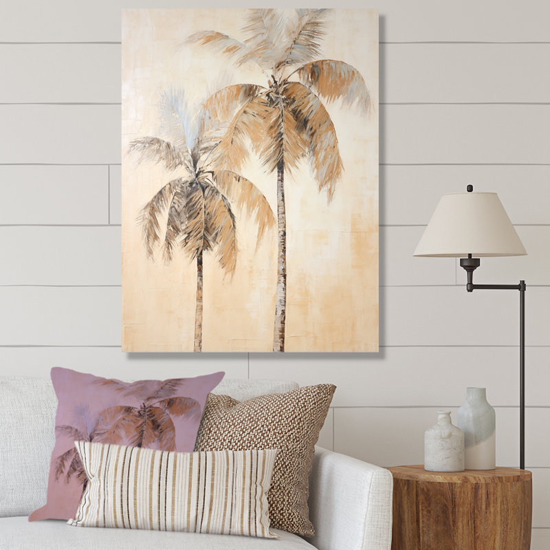 Vintage Tropical Palm Trees Beige and Brown Canvas Print