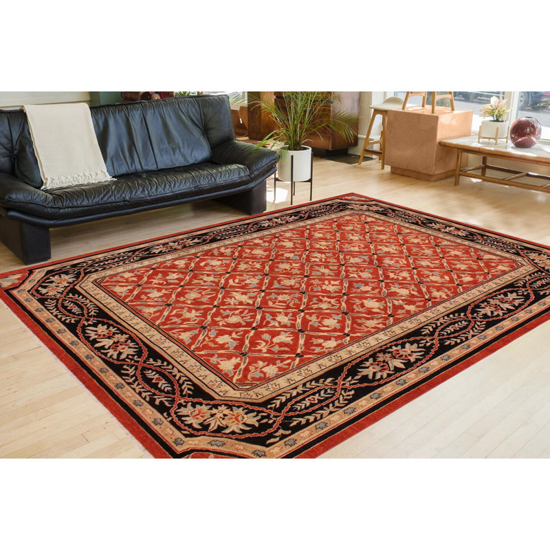 Tapis rouge / bleu en laine noué à la main 9 pi 2 po x 12 pi Baccio