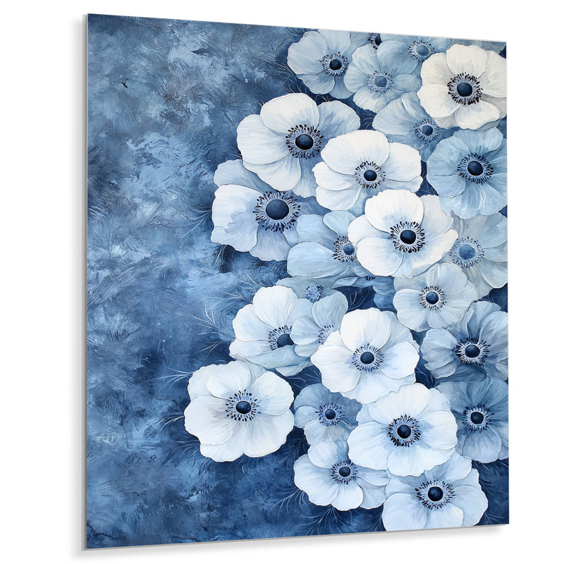 «Blooming Blue Symphony Of Anemone At Night II», coquelicots, impression sur métal traditionnelle
