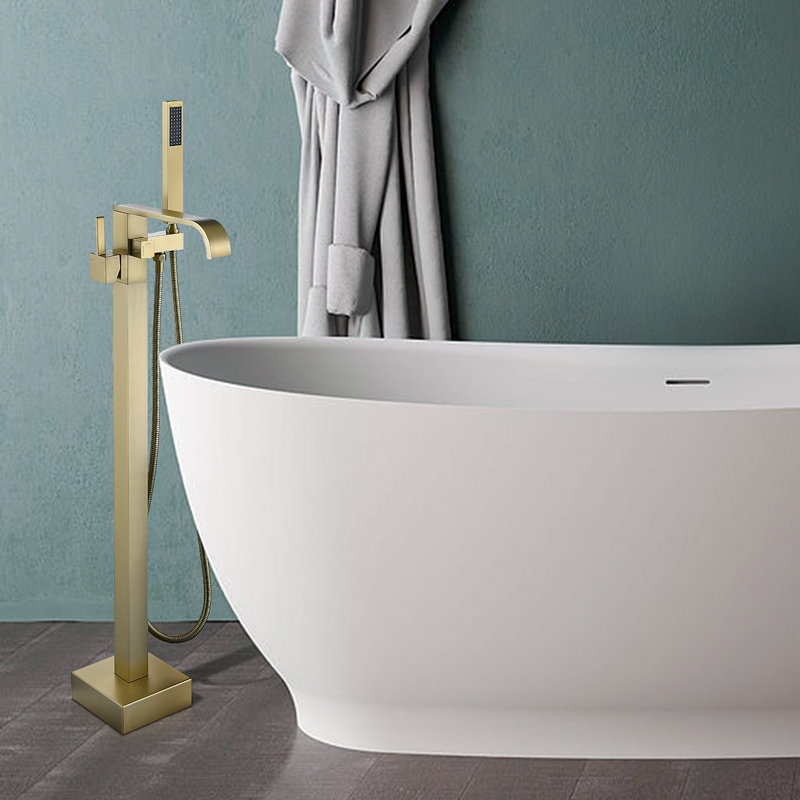 1 Handle Floor Clawfoot Tub Faucet with Diverter, Brushed Gold