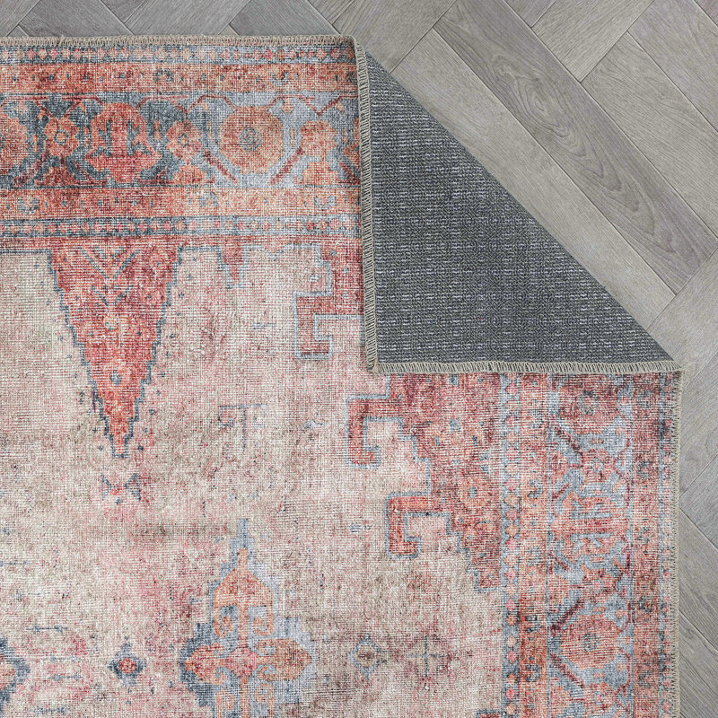 Tapis rouge / bleu à envers antidérapant Griffey, Tapis de couloir 2 pi 6 po x 6 pi