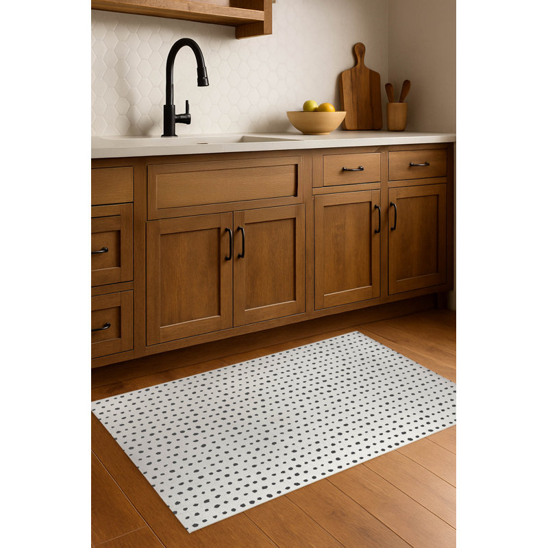 Tapis de cuisine léger Dot Dot, Rectangle 4pi x 6 pi, Ivoire/gris anthracite