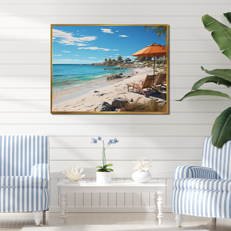 Allec Beach Tropical Vibes XXV sur toile, Cadre flottant doré, H 30 po x l 40 po x P 1,5 po