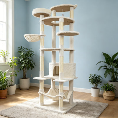 Grande tour d'arbre à chat à plusieurs niveaux avec poteaux à griffer, hamac et perchoir supérieur pour chats d'intérieur