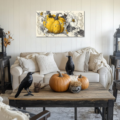 Castillon - citrouille, décoration murale, œuvre d'art d'automne rétro, art mural sur toile de l'Action de grâce pour le salon, peintures d'automne pour le mur, reproduction sur toile tendue, 12 po x 24 po