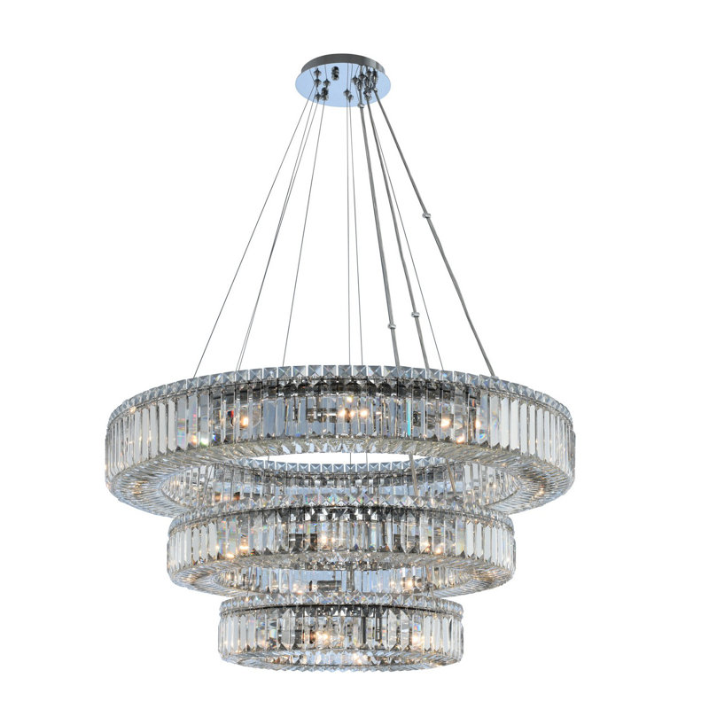 Rondelle 27-Light Chrome and Crystal Tiered Chandelier