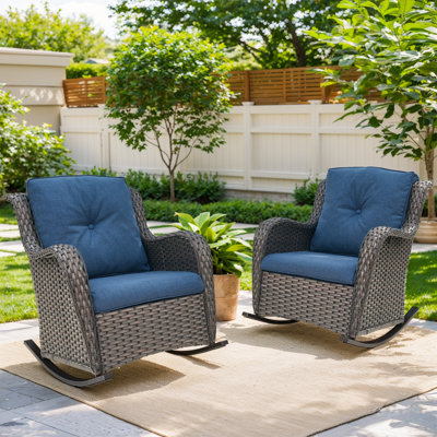 Aralin Outdoor PE Wicker Rocking Chair with Cushions by Lark Manor