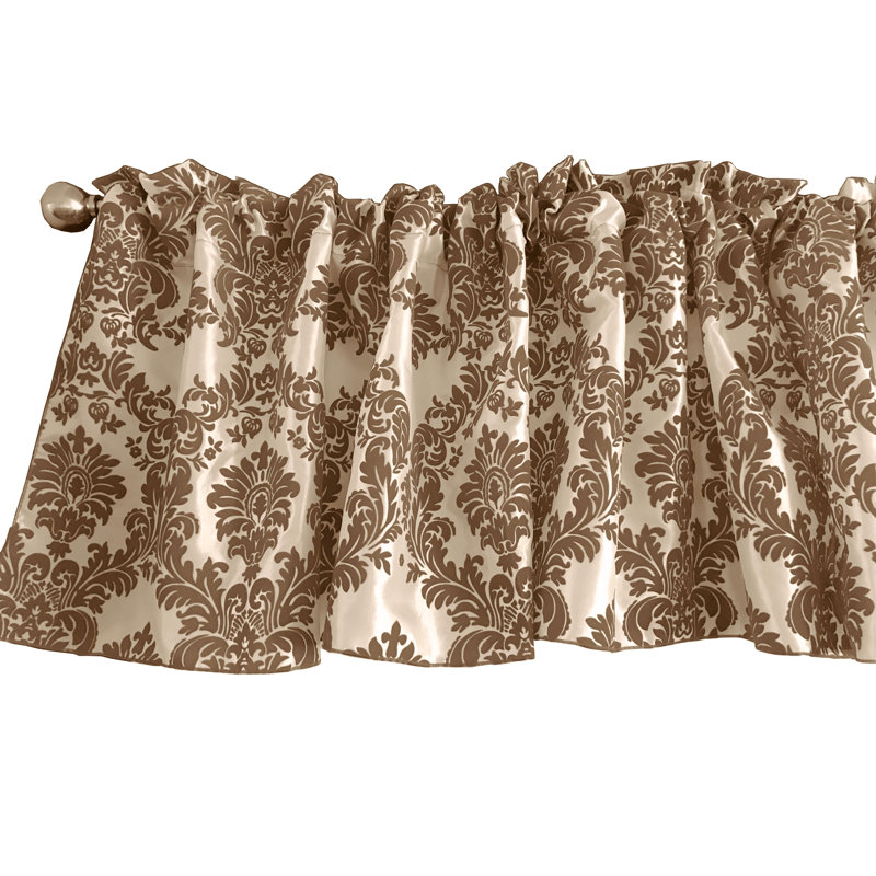 Damask Tailored Window Valance, 56" W x 28" L, Brown/Ivory