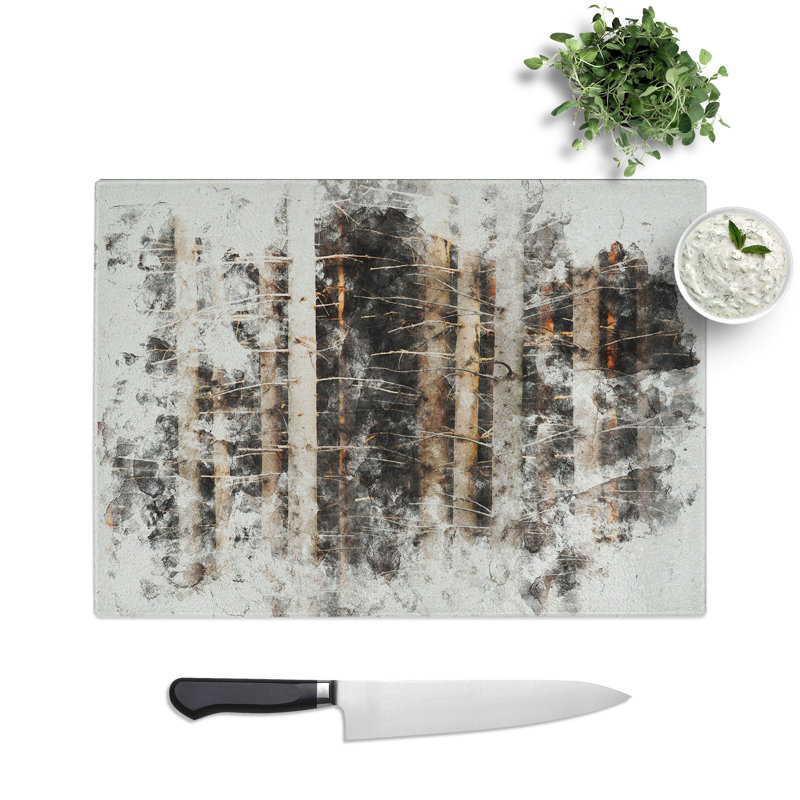 Bare Trees Watercolour Chopping Board, 0.4cm H x 28.5cm W x 39cm L
