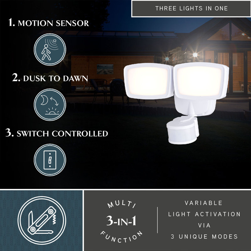 15.5 Watt LED Dusk to Dawn Outdoor Security Flood Light -with Motion Sensor (pack of 1), White