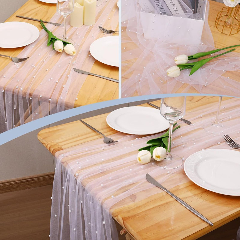 Chemin de table perle en tulle perle - ivoire - Boho / anniversaire printemps été, fête de naissance, mariage, Saint-Valentin, décoration de table de fête