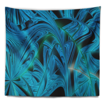 Tapisserie abstraite à motif fractal bleu d'hiver