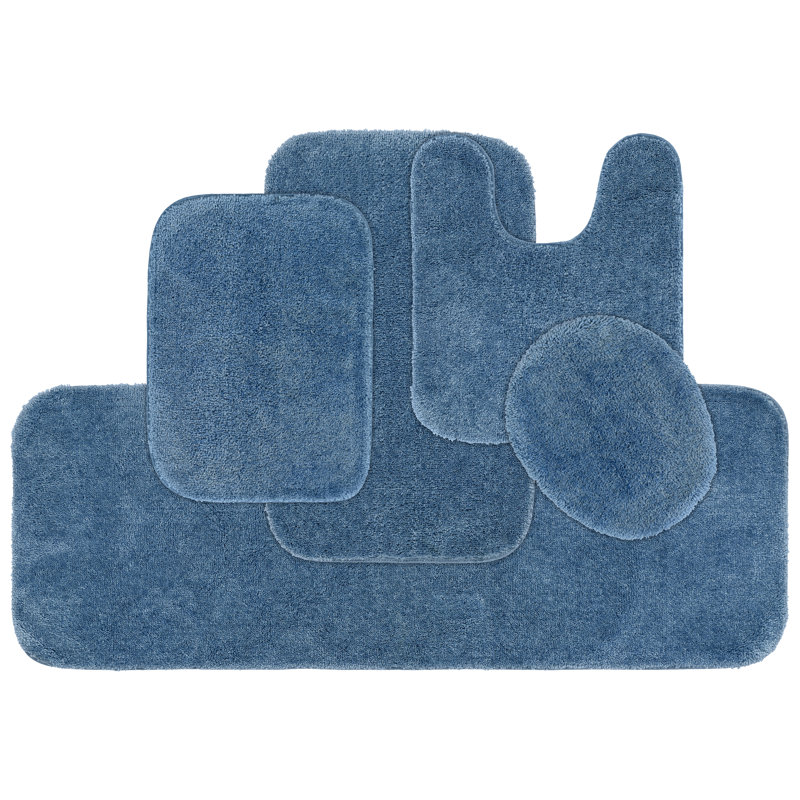 Mccluney Ultra Soft Traditional Nylon 5 Piece Bath Rug Set with Non-Slip Backing, Basin Blue