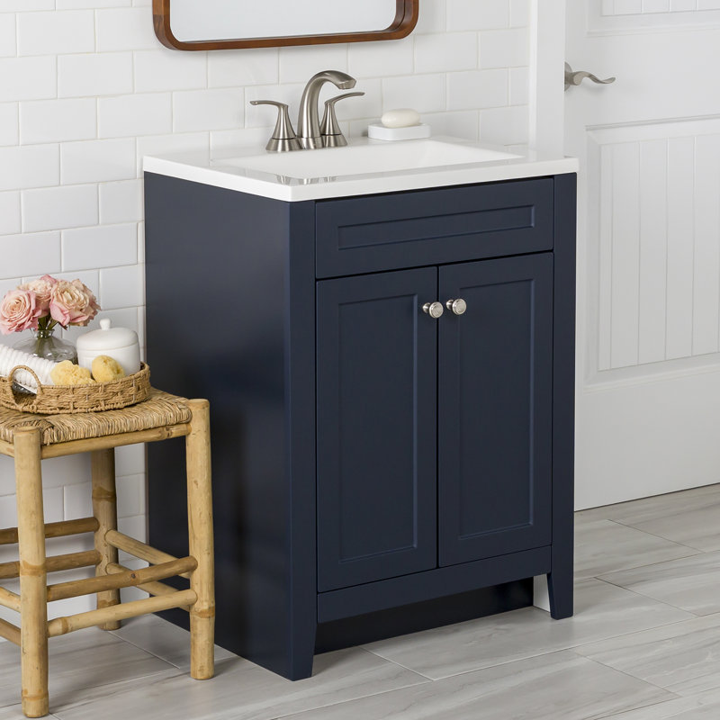 24.5" Single Bathroom Vanity With Cultured Marble Top, Deep Blue