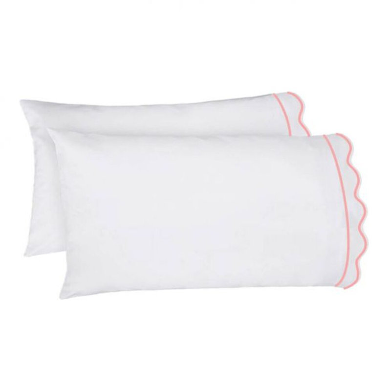 400TC Cotton Scallop Embroidery & Border Cotton 4 Piece Sheet Set Fitted Sheet Fits Upto 16" Deep Pocket, Light Pink Border