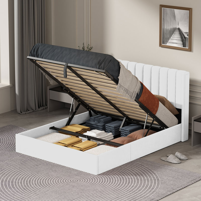 Lit plateforme avec rangement Daizia, Grand, Blanc