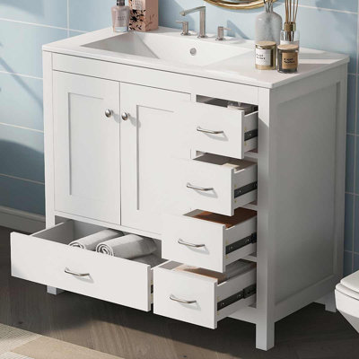 Meuble-lavabo simple 36 po avec plateau en céramique Shivnath