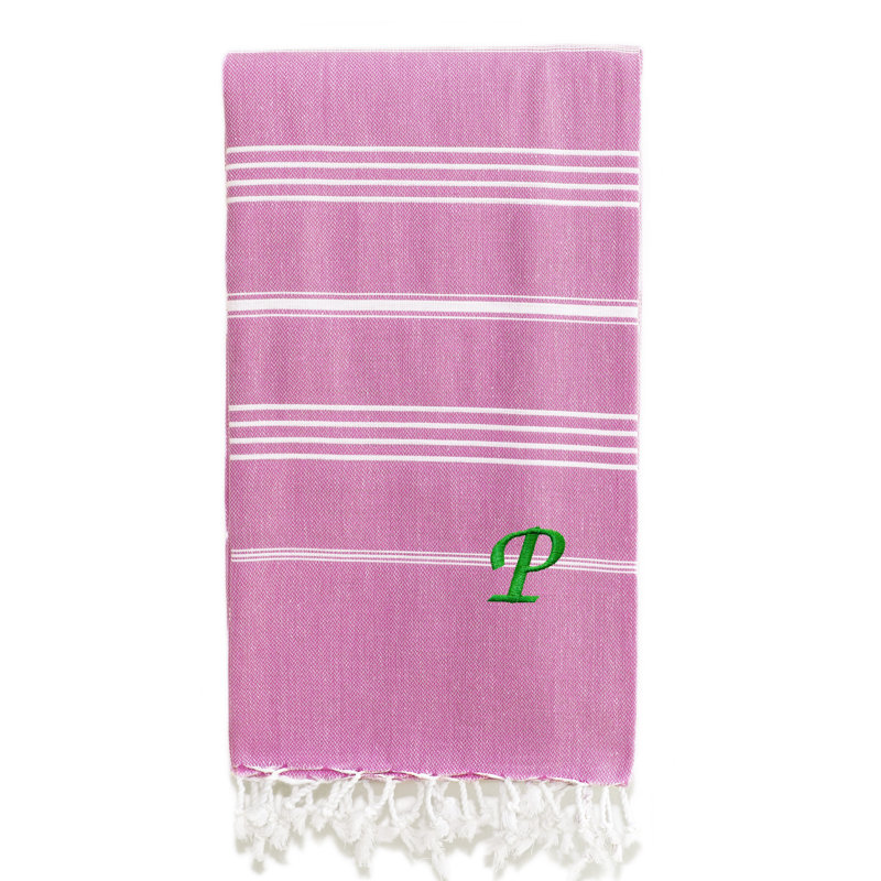 Serviette de plage 100% coton Pestemal Lucky, Vert clair / blanc, P