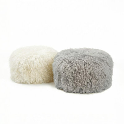 Round Tibetan Lamb Sheepskin Ottoman