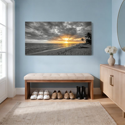 Sunset Beach Scene Canvas Wrapped Wall Art Oil Painting Print Set Of 1