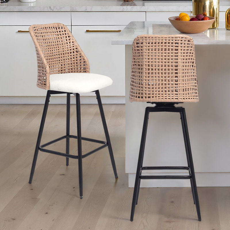 Swivel Upholstered Rattan Back Counter & Bar Stool, Beige