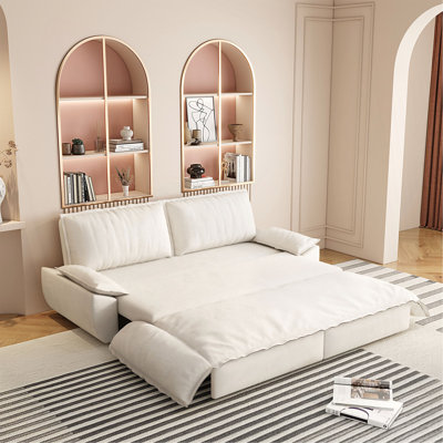 Grand canapé-lit escamotable de 73,2 po, canapé-lit convertible 3 en 1, causeuse en velours multifonctionnel, beige