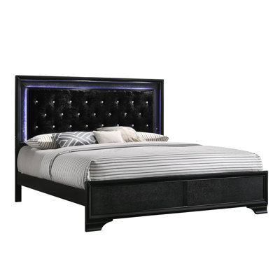 Micah Black King LED Upholstered Panel Bed