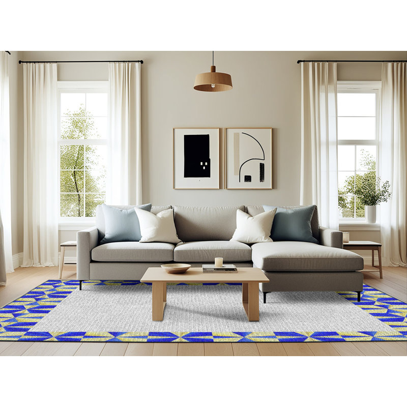 Tapis gris/bleu à motifs, Rectangle 6 pi x 9 pi